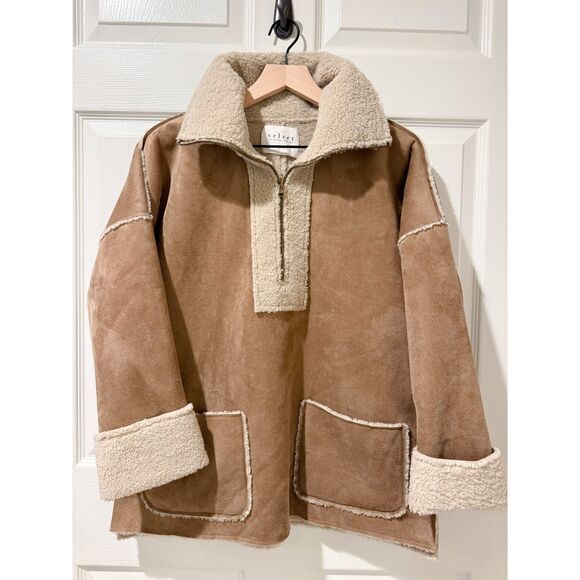 Velvet By Graham & Spencer Reversible Luxe Sherpa Pullover Quarter Zip Jacket M - Picture 3 of 14
